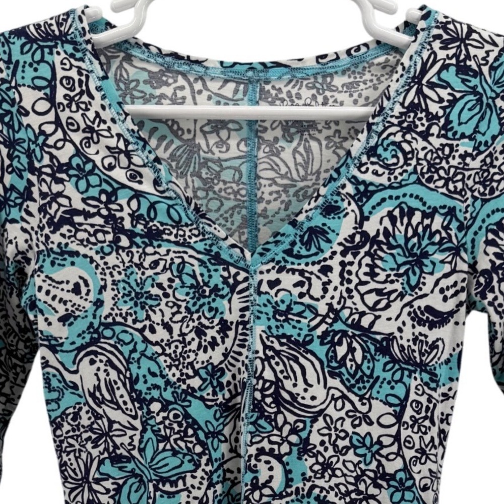 Lilly Pulitzer Womens Blue White Paisley Floral Pima Cotton V-Neck Top Medium